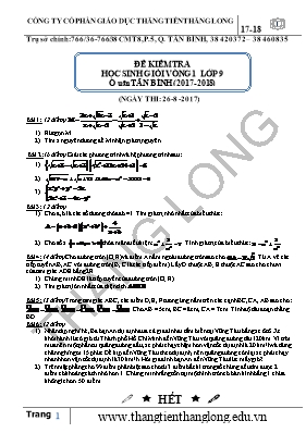 Đề kiểm tra học sinh giỏi môn Toán Lớp 9 - Vòng 1 - Năm học 2017-2018 - Sở GD & ĐT Tân Bình (Có đáp án)